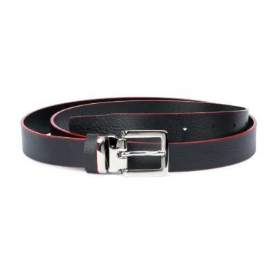 Mens-Black-Thin-Leather-Belt-Square-Buckle-Capo-Pelle