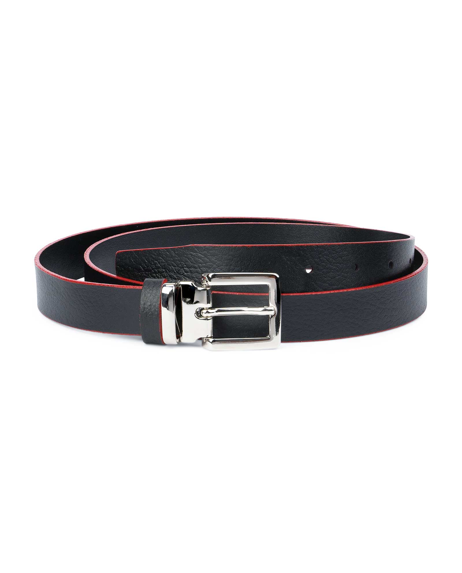 Buy Men's Thin Leather Belt | Black with Red Edges