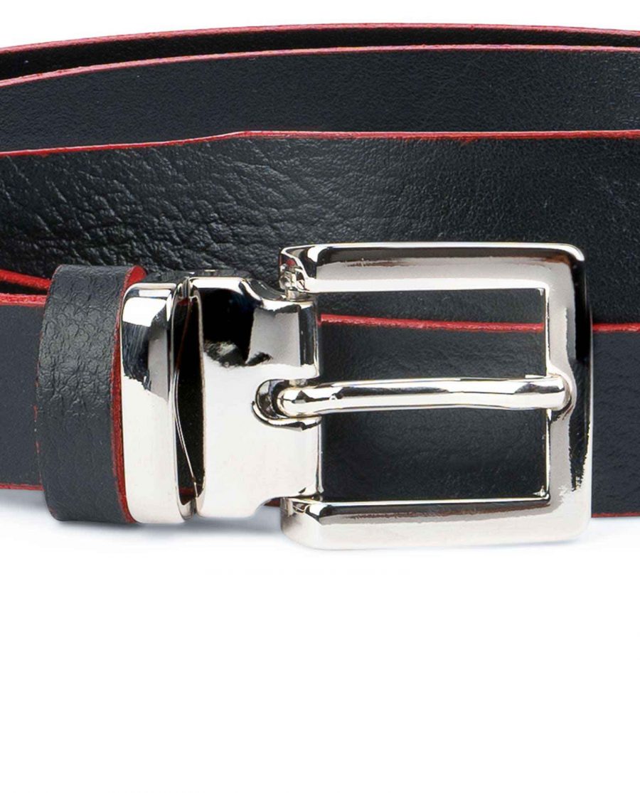 Mens-Black-Thin-Leather-Belt-Square-Buckle-Italian-buckle