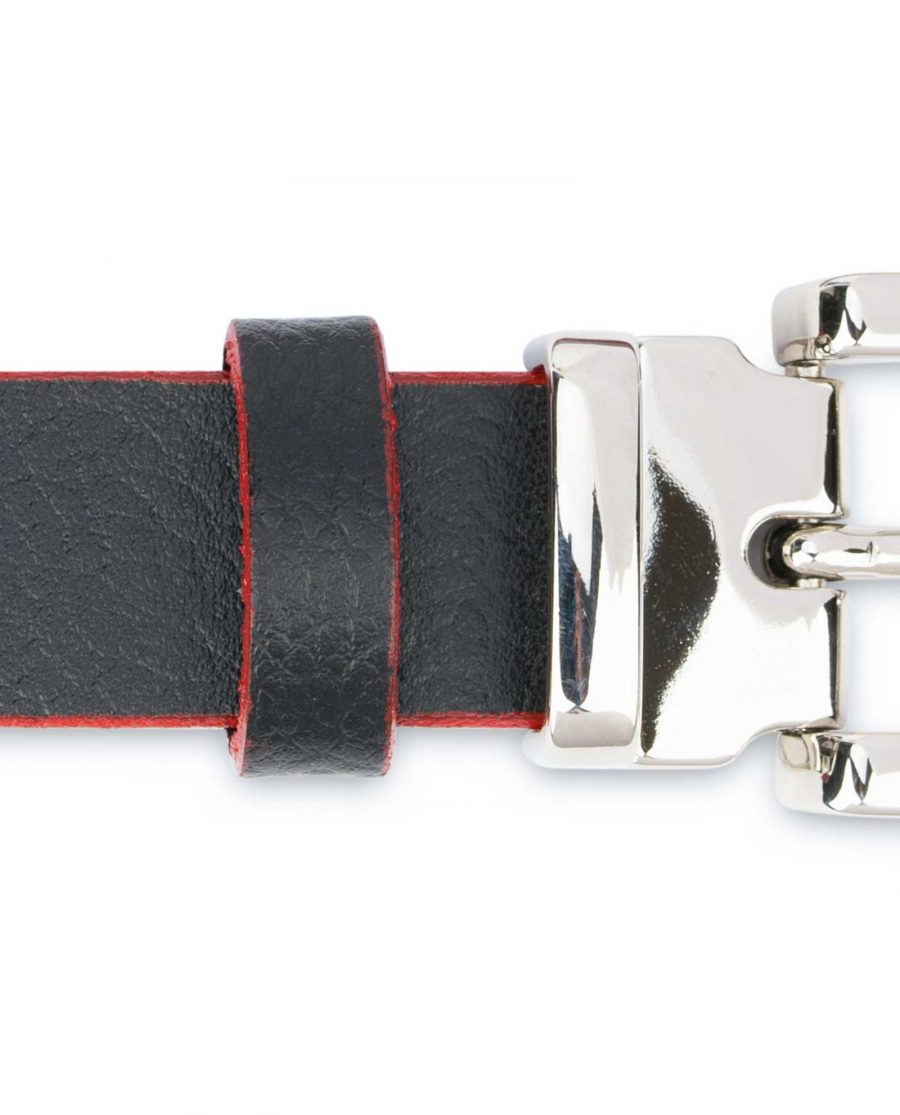 Mens-Black-Thin-Leather-Belt-Square-Buckle-Loops