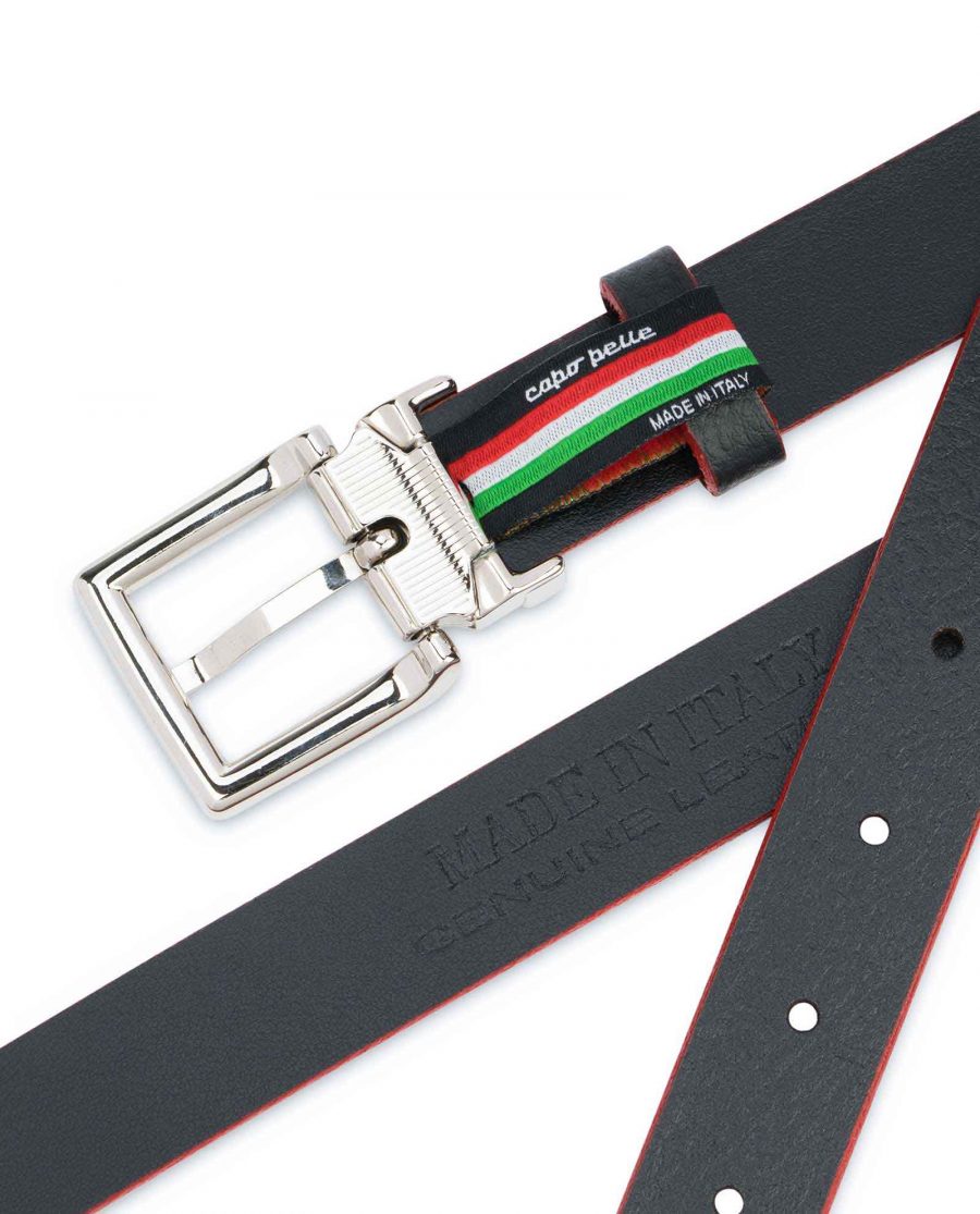 Mens-Black-Thin-Leather-Belt-Square-Buckle-Stamp