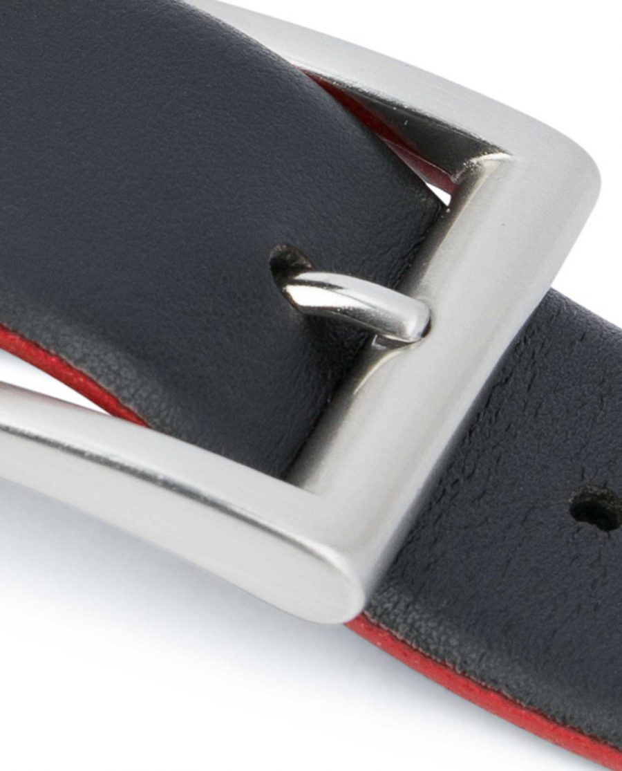 Mens-Designer-Belt-Black-with-Red-Silver-buckle
