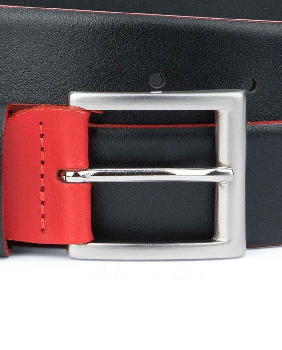 Mens-Designer-Belt-Black-with-Red-Square-buckle