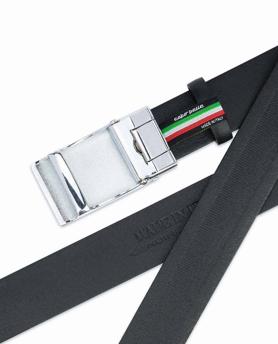 Mens-Ratchet-Belt-Black-Smooth-Leather-Capo-Pelle-Automatic-buckle