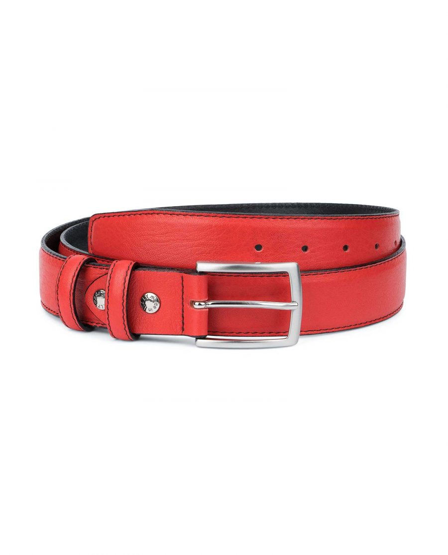 Mens-Red-Leather-Belt-Black-Stitching-Capo-Pelle