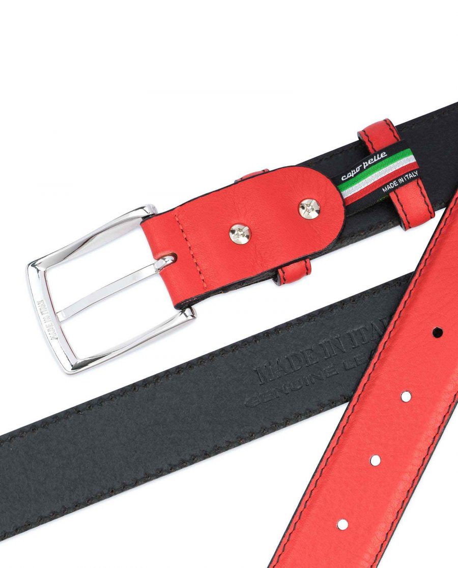 Mens-Red-Leather-Belt-Black-Stitching-Italian-calf-skin