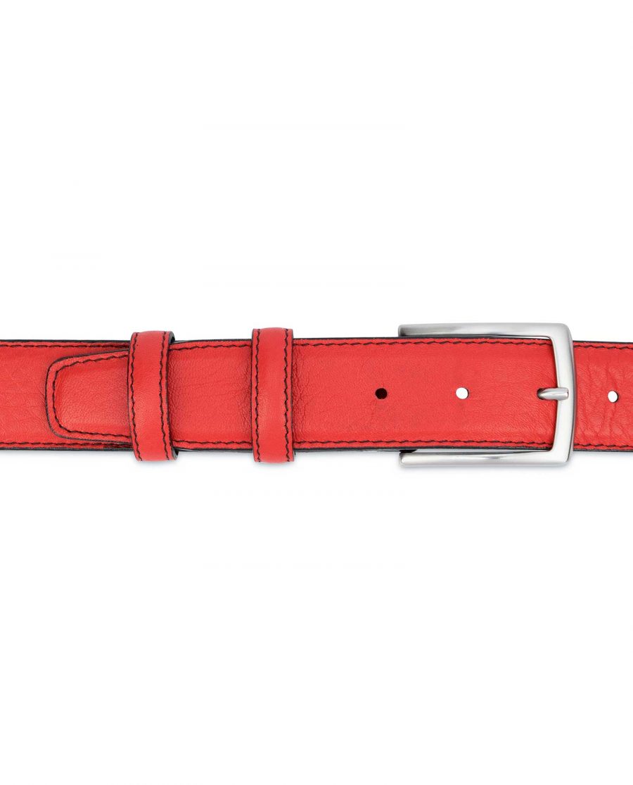 Mens-Red-Leather-Belt-Black-Stitching-On-trousers
