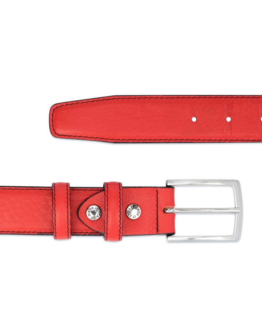 Mens-Red-Leather-Belt-Black-Stitching-Soft-calfskin