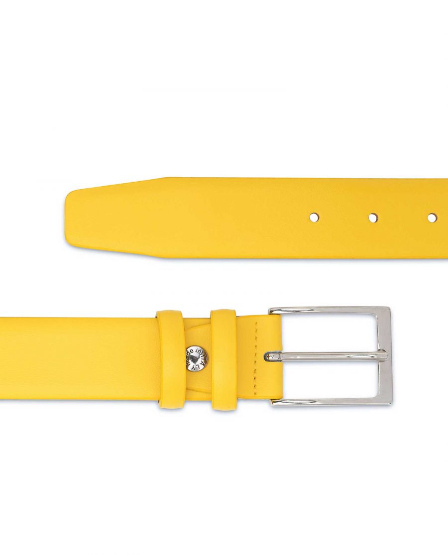 Mens-Yellow-Leather-Belt-For-Jeans-Smooth