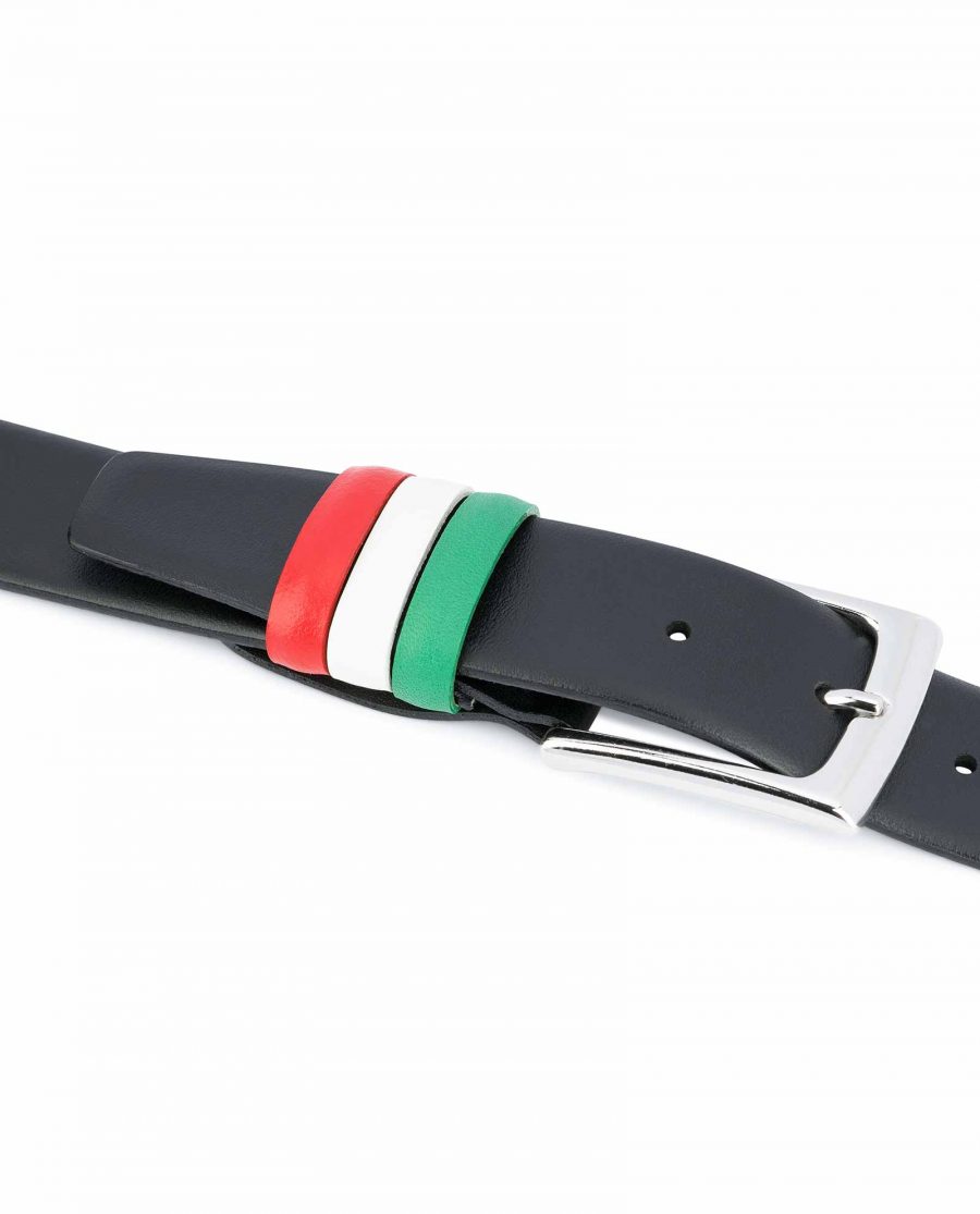 Mens-belts-ITALY-Flag-belt-Genuine-leather-Black-smooth-Italian-gift-ideas-Belt-loops