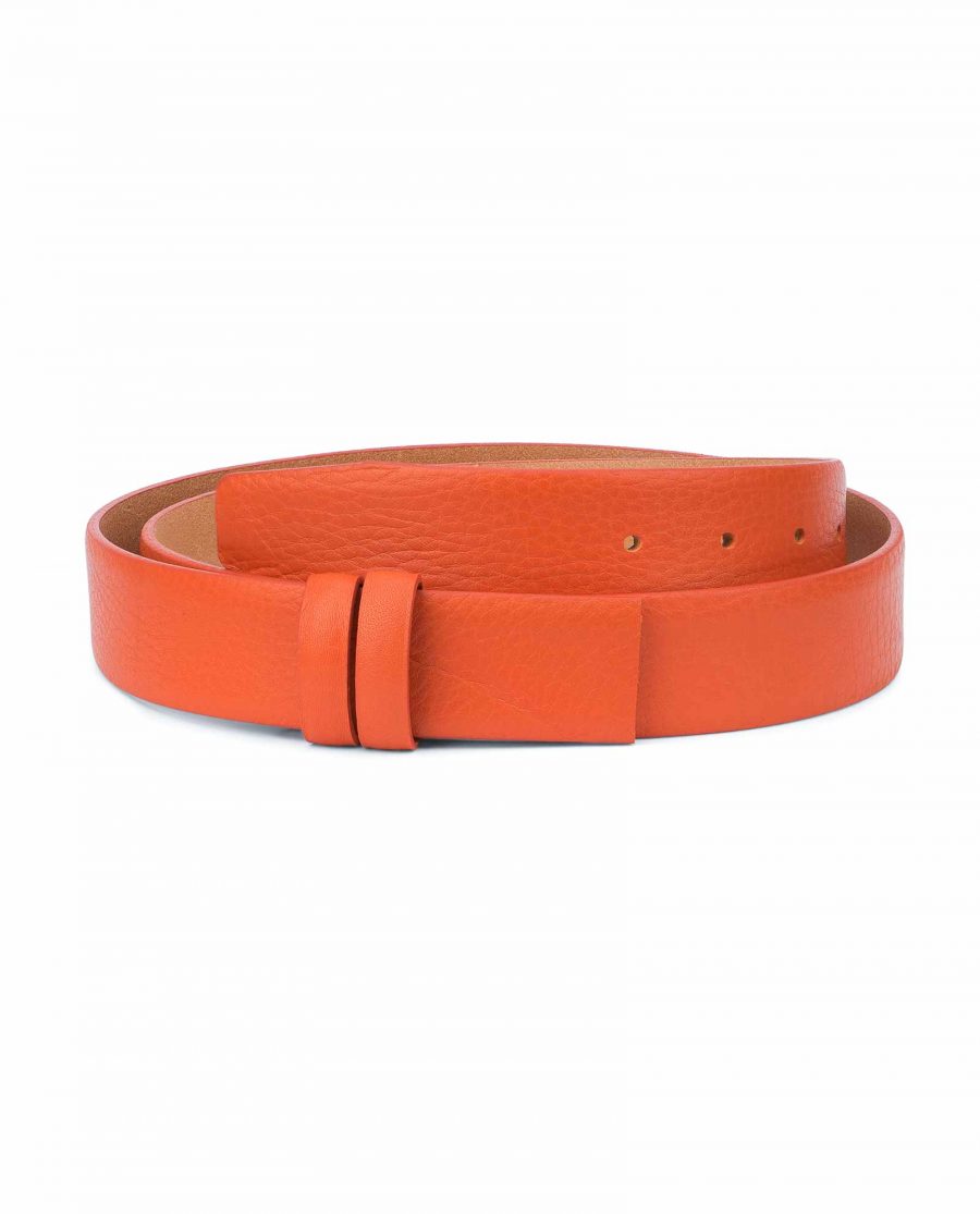 Orange-Belt-Without-Buckle-Soft-Leather-Strap-1-3-8-inch-Adjustable