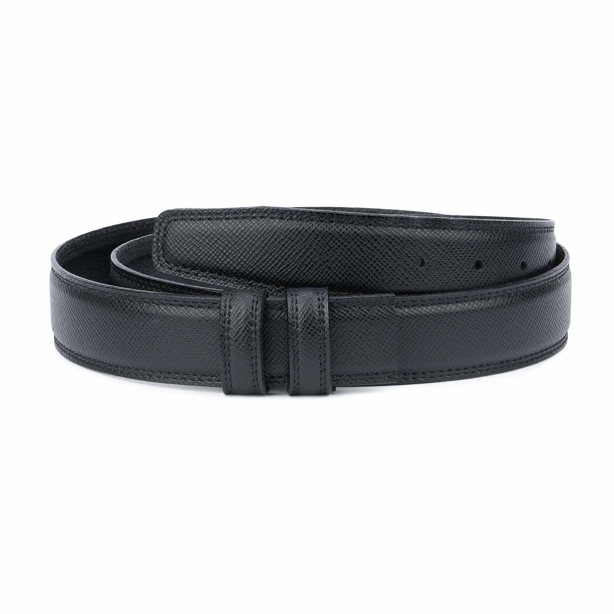 Saffiano Mens Black leather belt Without buckle Dress Replacement strap ...