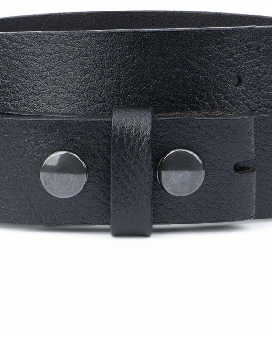 Snap-On-Belt-Without-Buckle-Black-Leather-Strap-1-3-8-inch-YKK-buttons
