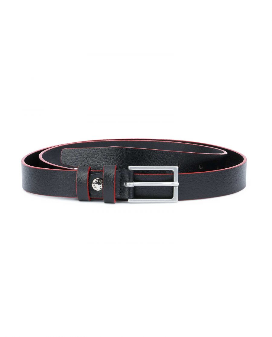 Thin-Mens-Belt-Black-leather-Red-edges-Capo-Pelle