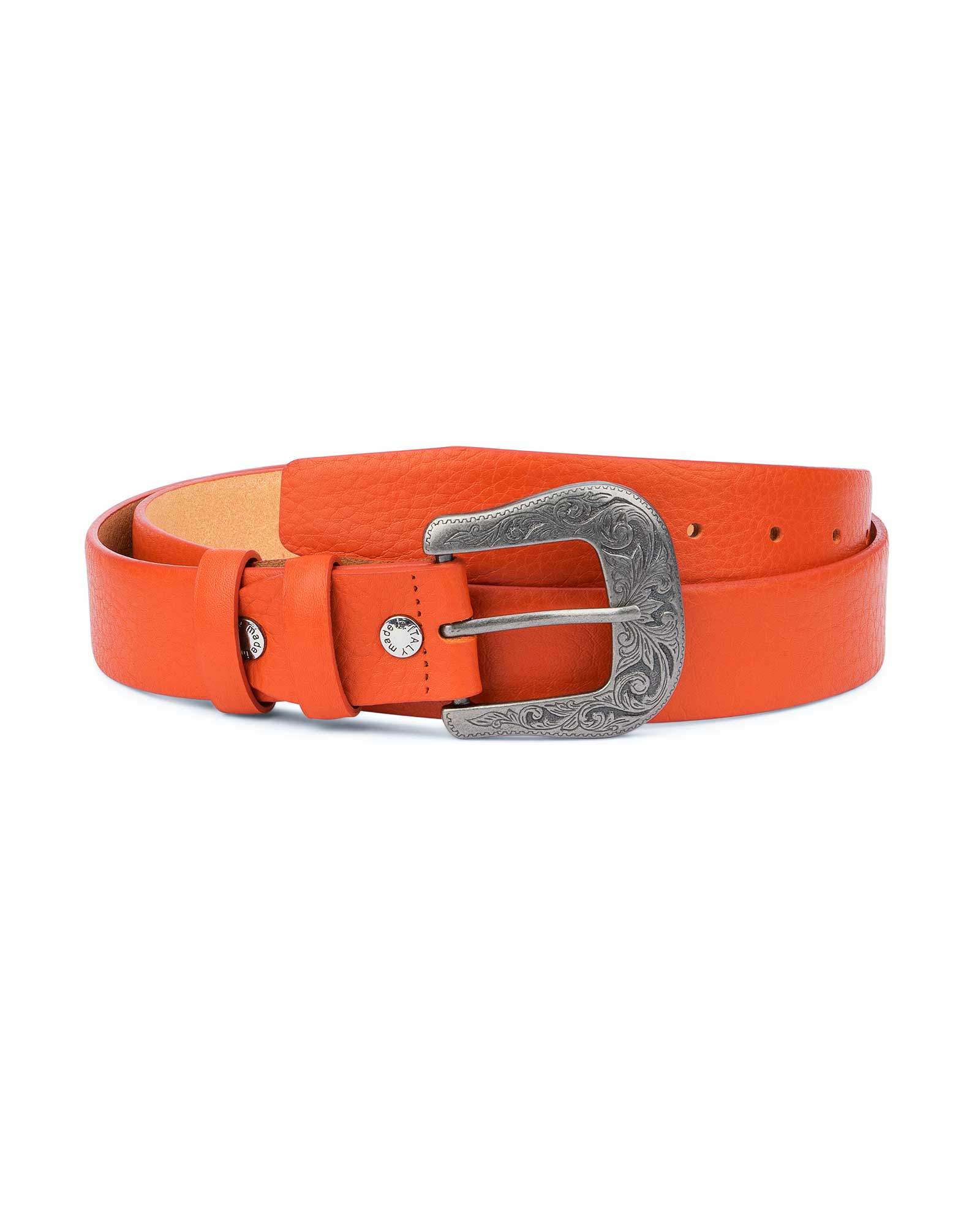 Capo Pelle Men's Red Belt with Gold Buckle