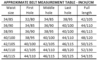 Belt Size Chart Women S Cm