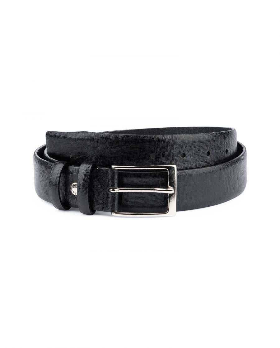 Black-Mens-Dress-Belt-Saffiano-Leather-Capo-Pelle