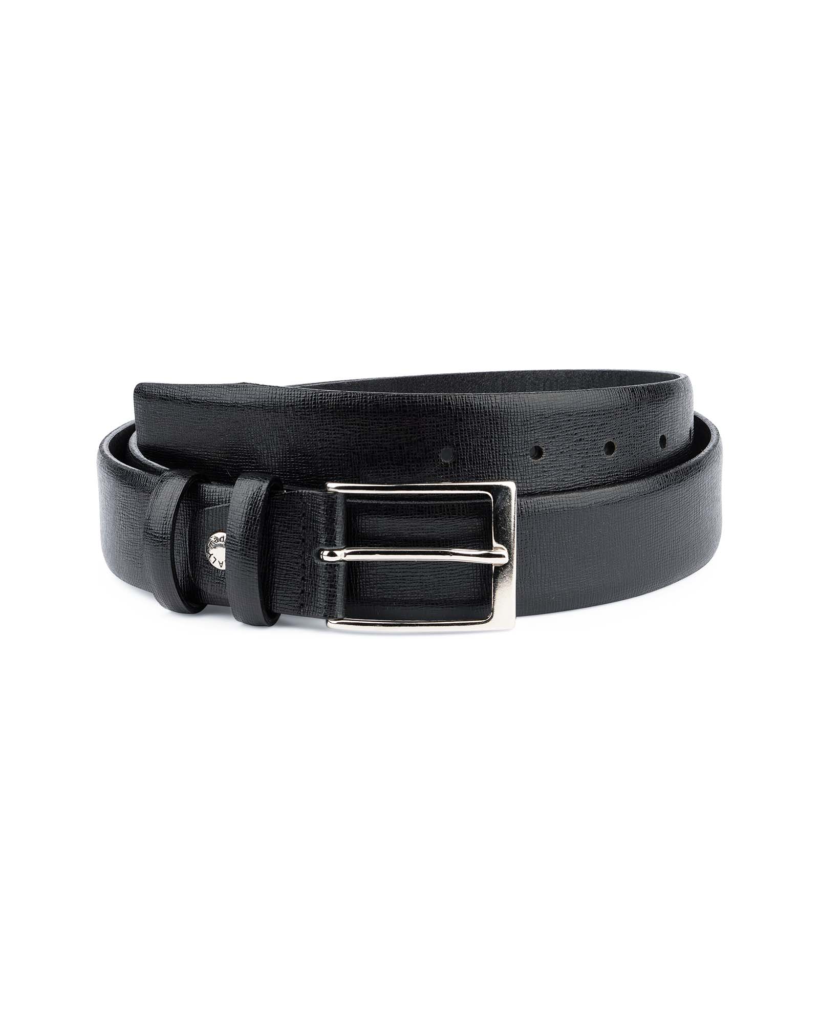 Buy Black Men's Dress Belt | Saffiano Leather | LeatherBeltsOnline.com