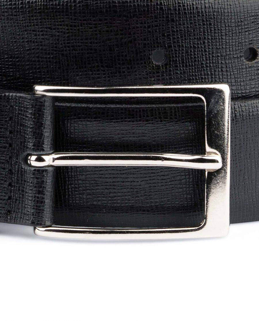 Black-Mens-Dress-Belt-Saffiano-Leather-Nickel-silver-buckle