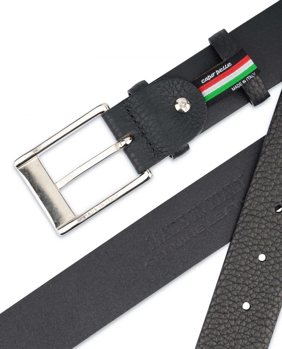 Black-Mens-Dress-Belt-Soft-Pebble-Leather-Genuine-leather