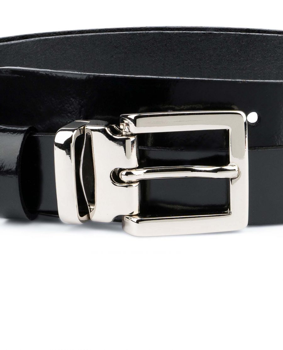 Black-Patent-Leather-Belt-Womens-1-inch-Silver-nickel