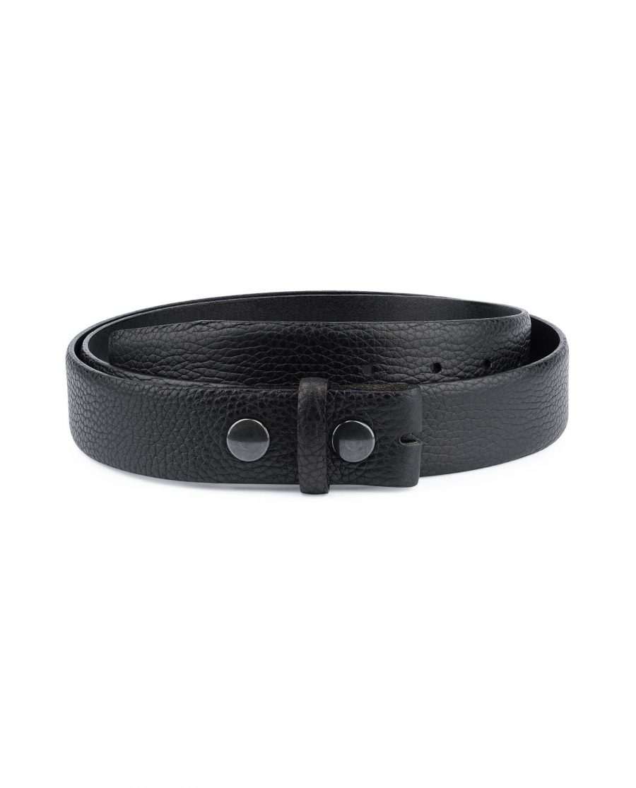 Black-Pebbled-Leather-Belt-Mens-No-buckle-Snap-on-Capo-Pelle