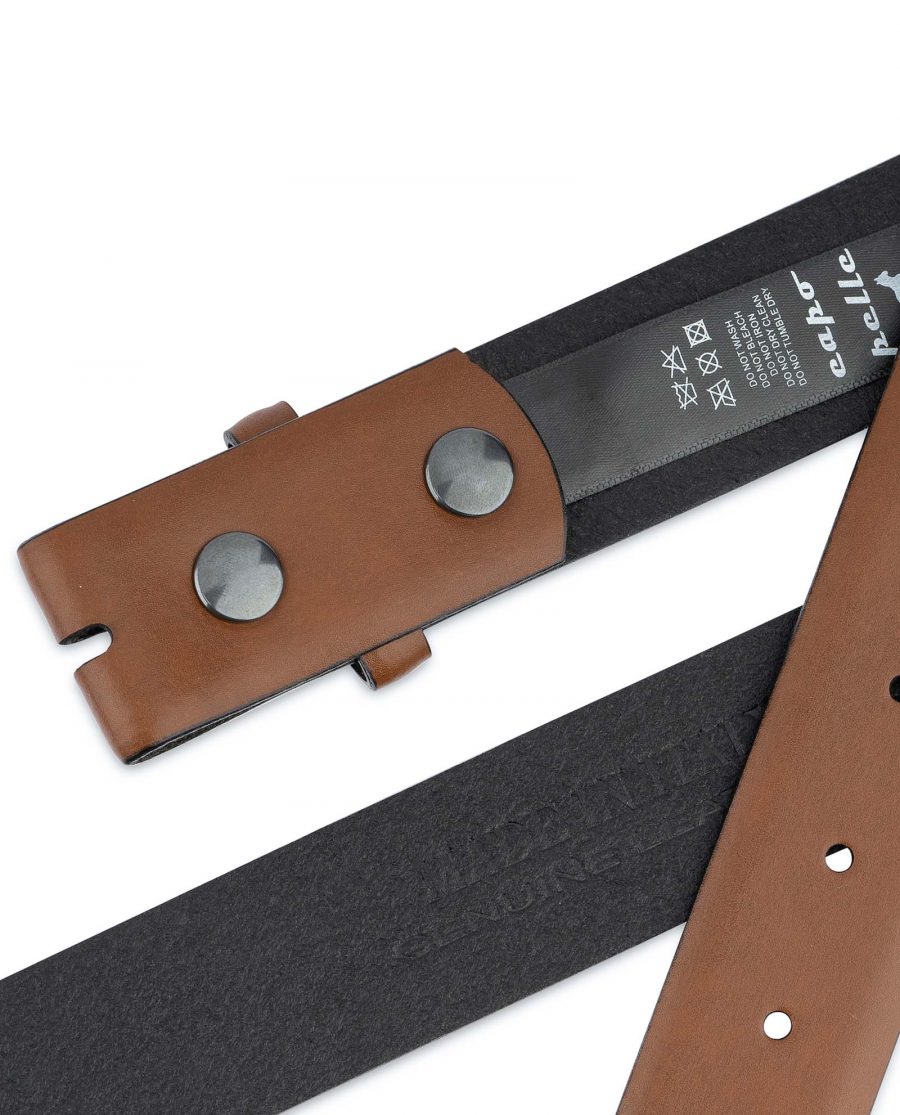 Brown-Leather-Belt-With-no-Buckle-Snap-on-Hot-stamp