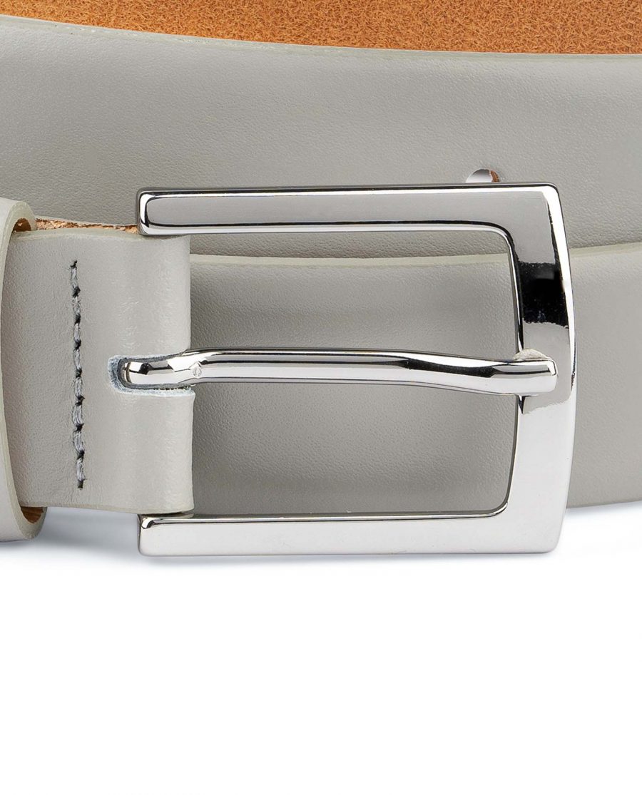 Grey-Leather-Belt-Mens-1-1-8-inch-Wide-Silver-nickel-buckle