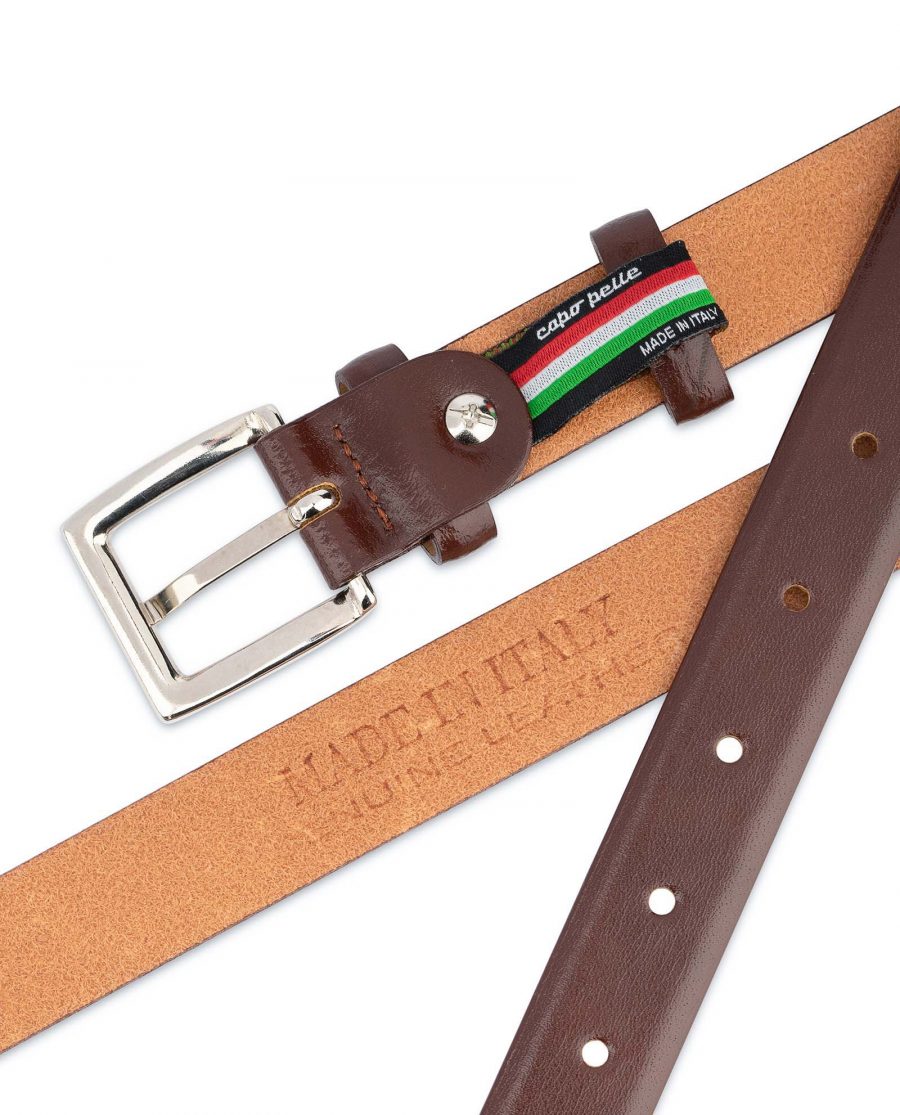Mens-Brown-Leather-Dress-Belt-Thin-1-inch-Genuine
