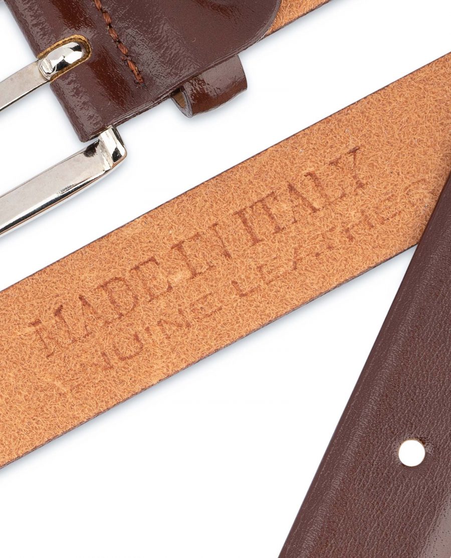 Mens-Brown-Leather-Dress-Belt-Thin-1-inch-Heat-stamp