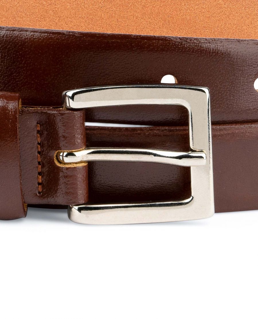 Mens-Brown-Leather-Dress-Belt-Thin-1-inch-Nickel-buckle