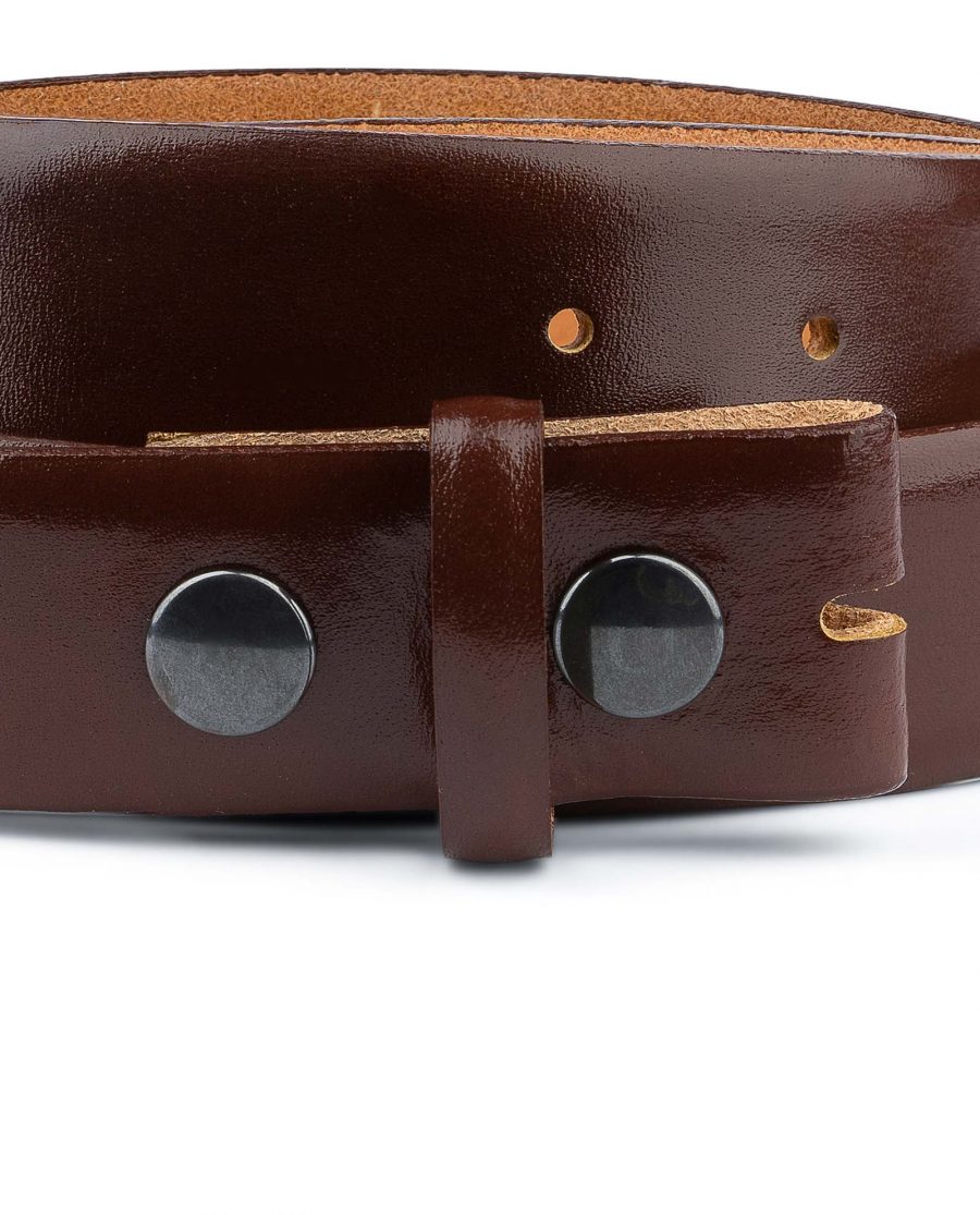 Mens-Cognac-Leather-Belt-No-buckle-Snap-on-Buttons