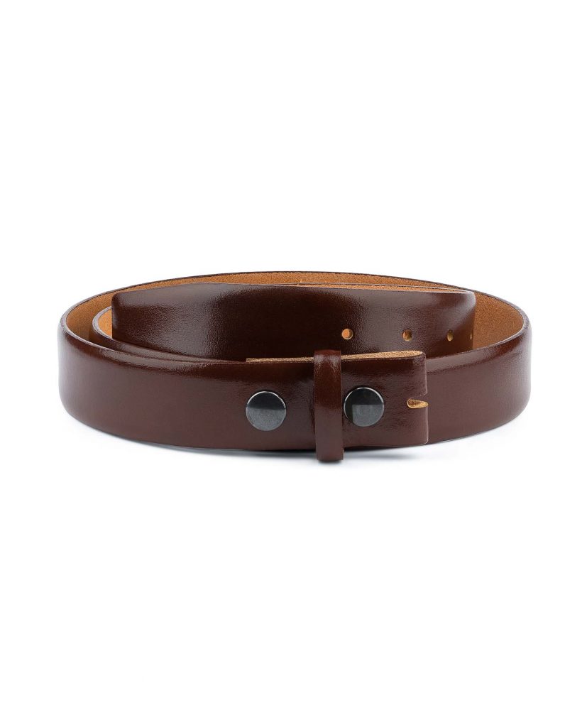 Mens-Cognac-Leather-Belt-No-buckle-Snap-on-Capo-Pelle