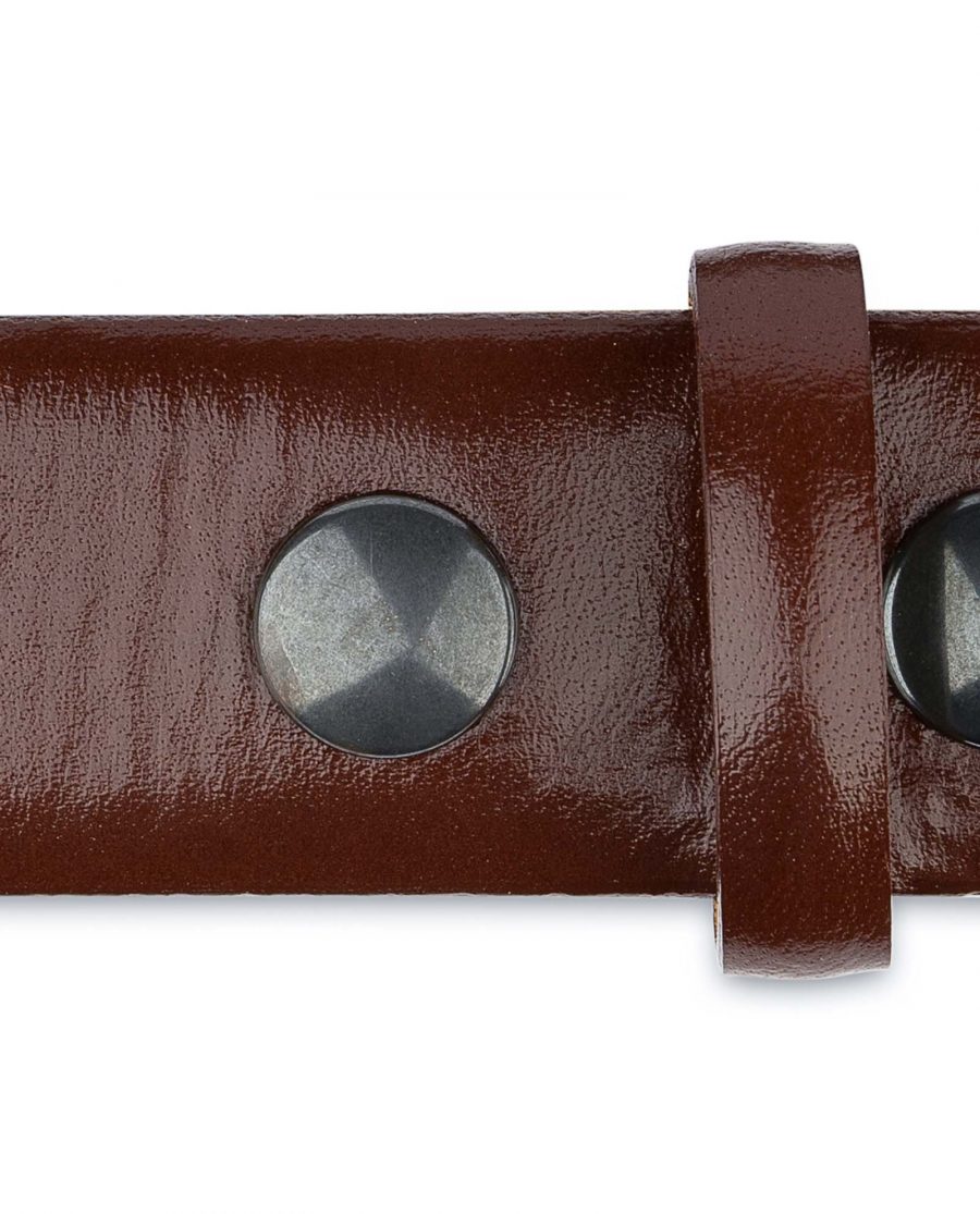 Mens-Cognac-Leather-Belt-No-buckle-Snap-on-Gunmetal