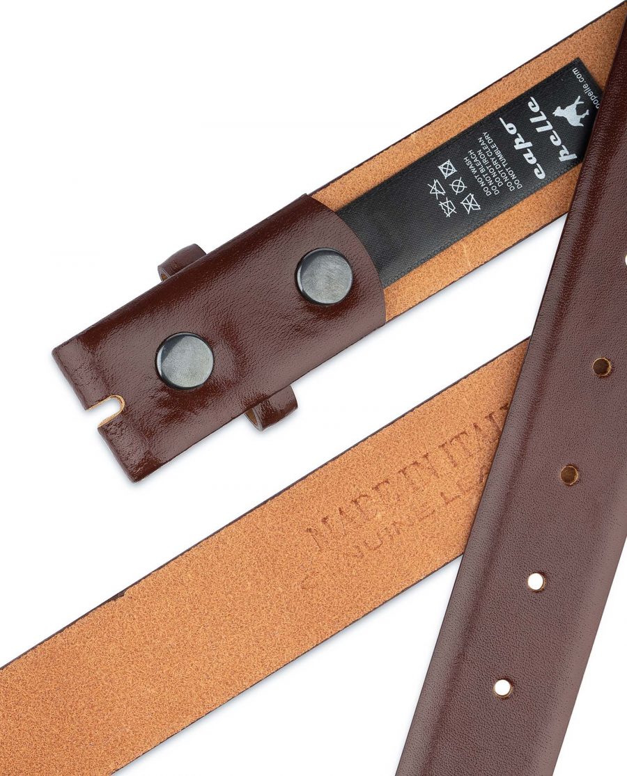 Mens-Cognac-Leather-Belt-No-buckle-Snap-on-Italy