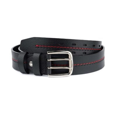 Mens-Double-Prong-Belt-Black-Thick-Leather-Capo-Pelle