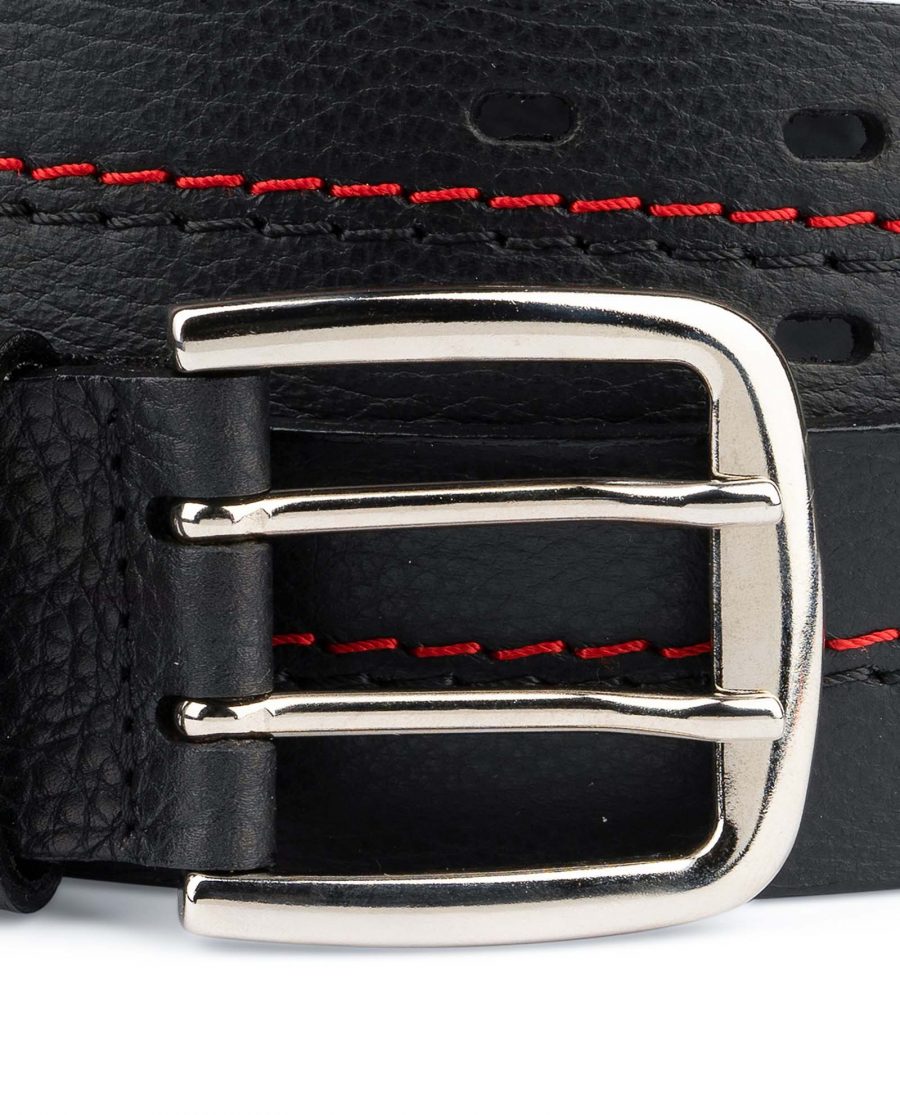 Mens-Double-Prong-Belt-Black-Thick-Leather-Strong-Heavy-duty