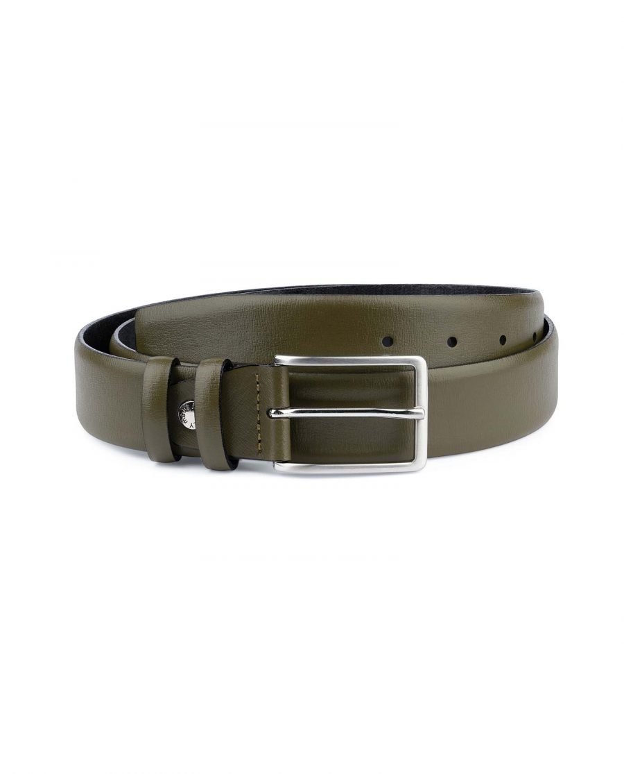 Mens-Green-Belt-Olive-Leather-1-3-8-inch-Capo-Pelle