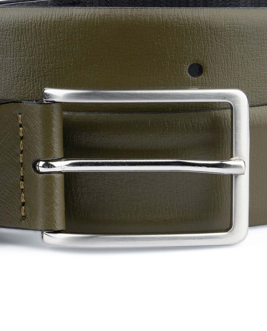 Mens-Green-Belt-Olive-Leather-1-3-8-inch-Nickel-buckle