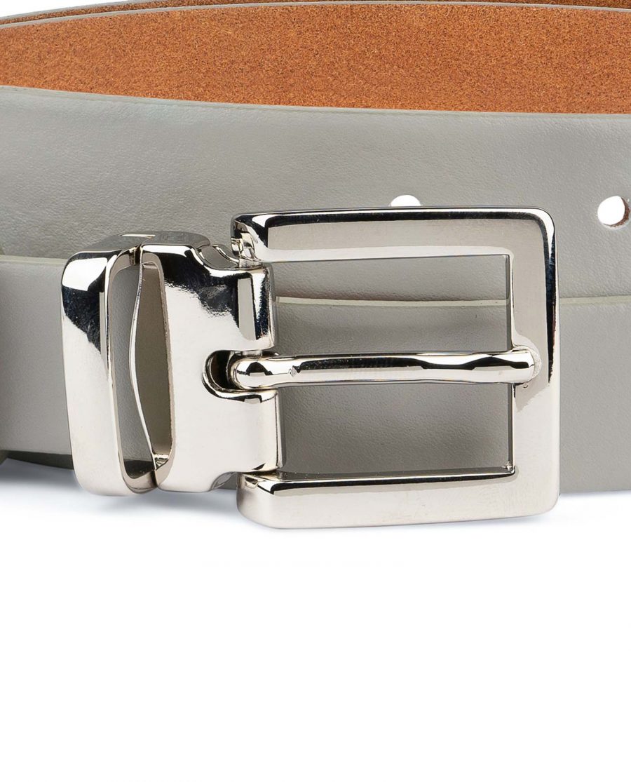 Mens-Grey-Leather-Belt-Thin-1-inch-Square-buckle