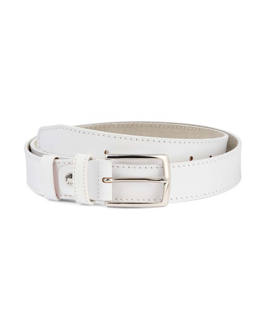 Mens-White-Belt-Genuine-Leather-1-3-8-inch-Capo-Pelle