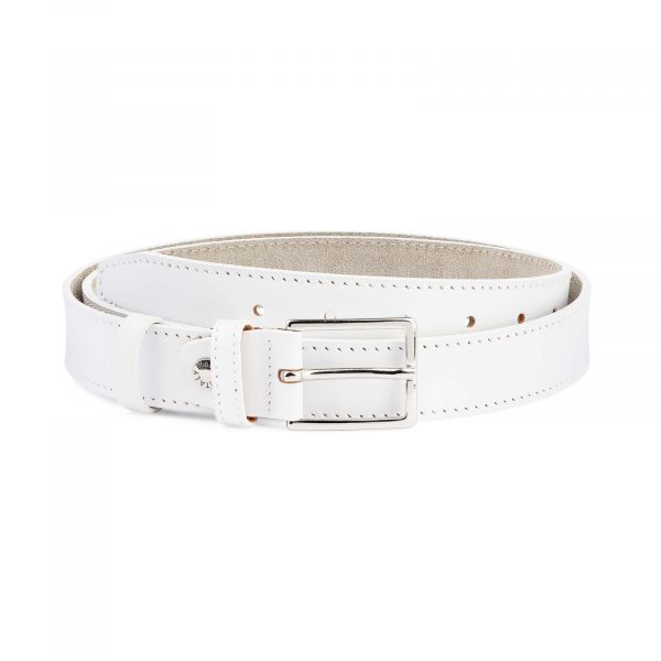 Mens-White-Leather-Belt-With-buckle-1-1-8-inch-Capo-Pelle