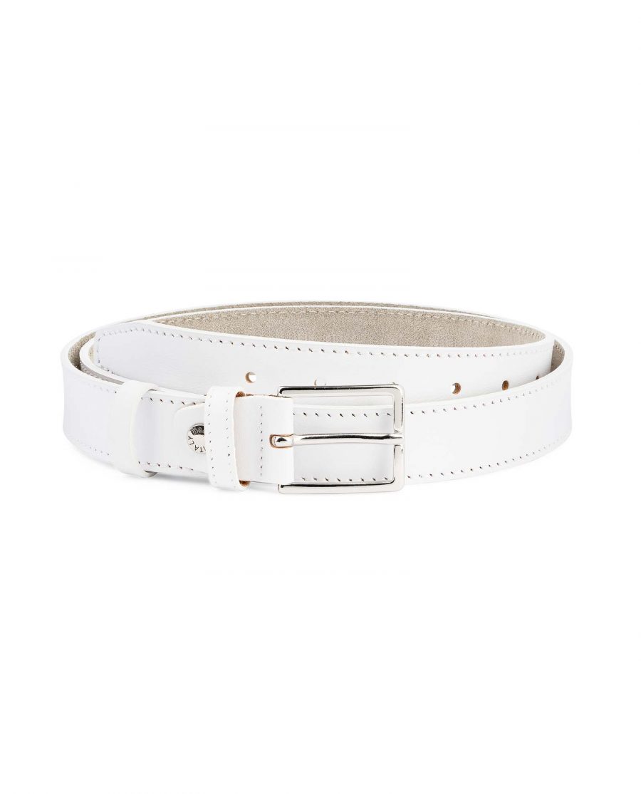 Mens-White-Leather-Belt-With-buckle-1-1-8-inch-Capo-Pelle