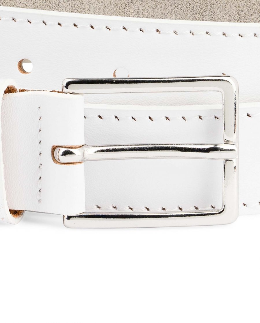 Mens-White-Leather-Belt-With-buckle-1-1-8-inch-Nickel