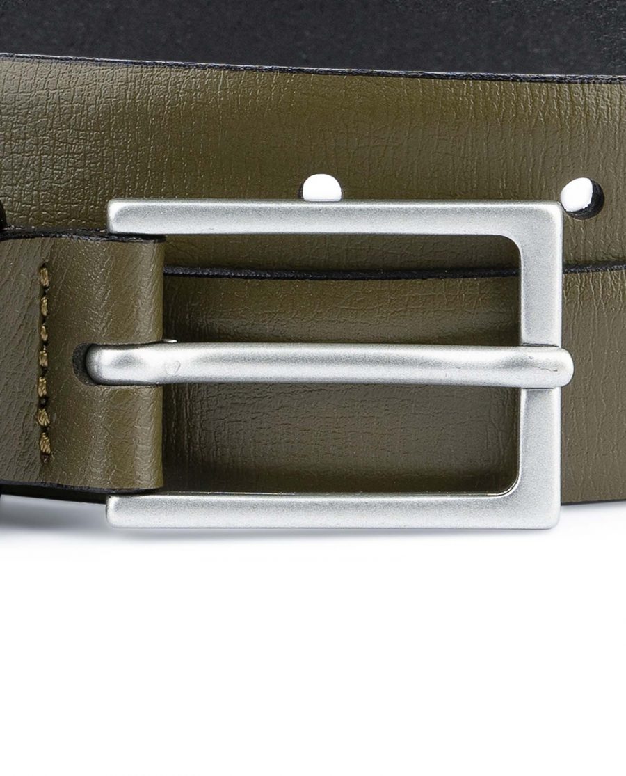 Olive-Green-Belt-Mens-Thin-1-inch-Silver-matte-buckle