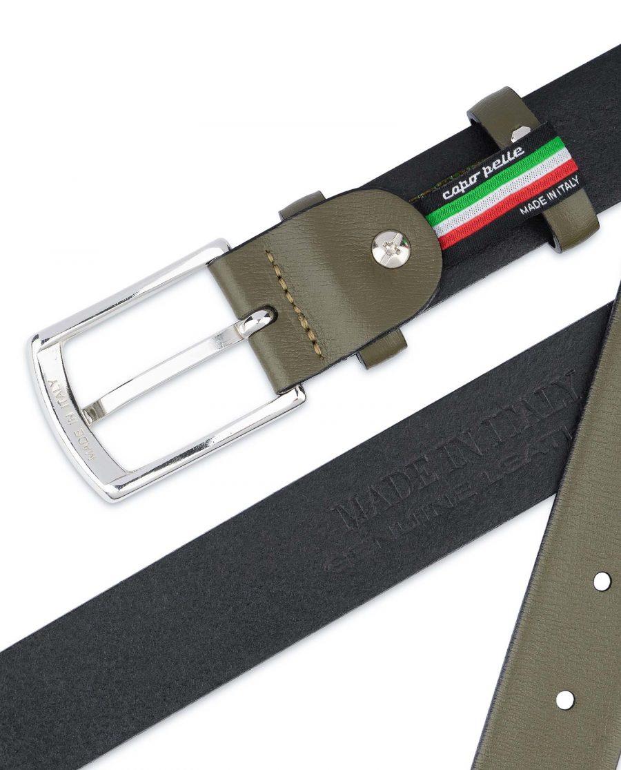 Olive-Green-Leather-Belt-Mens-1-1-8-inch-Heat-stamp