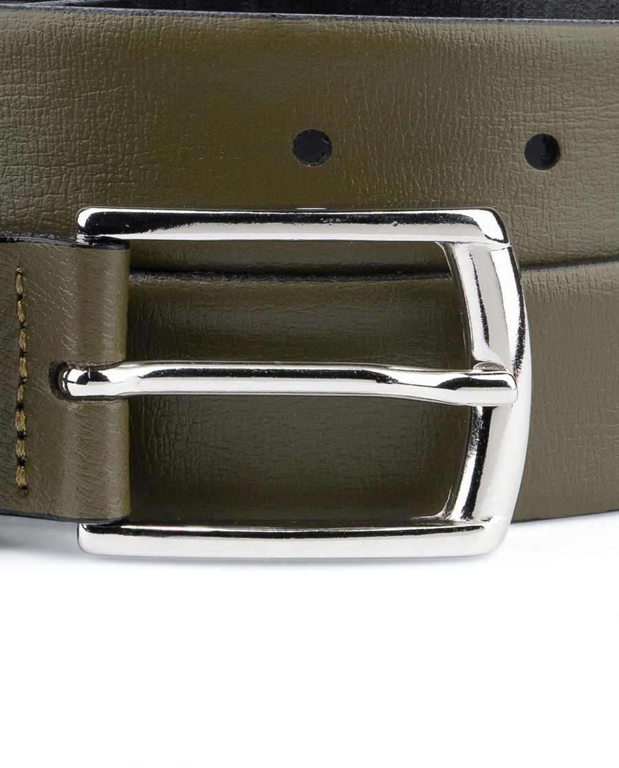 Olive-Green-Leather-Belt-Mens-1-1-8-inch-Nickel-buckle