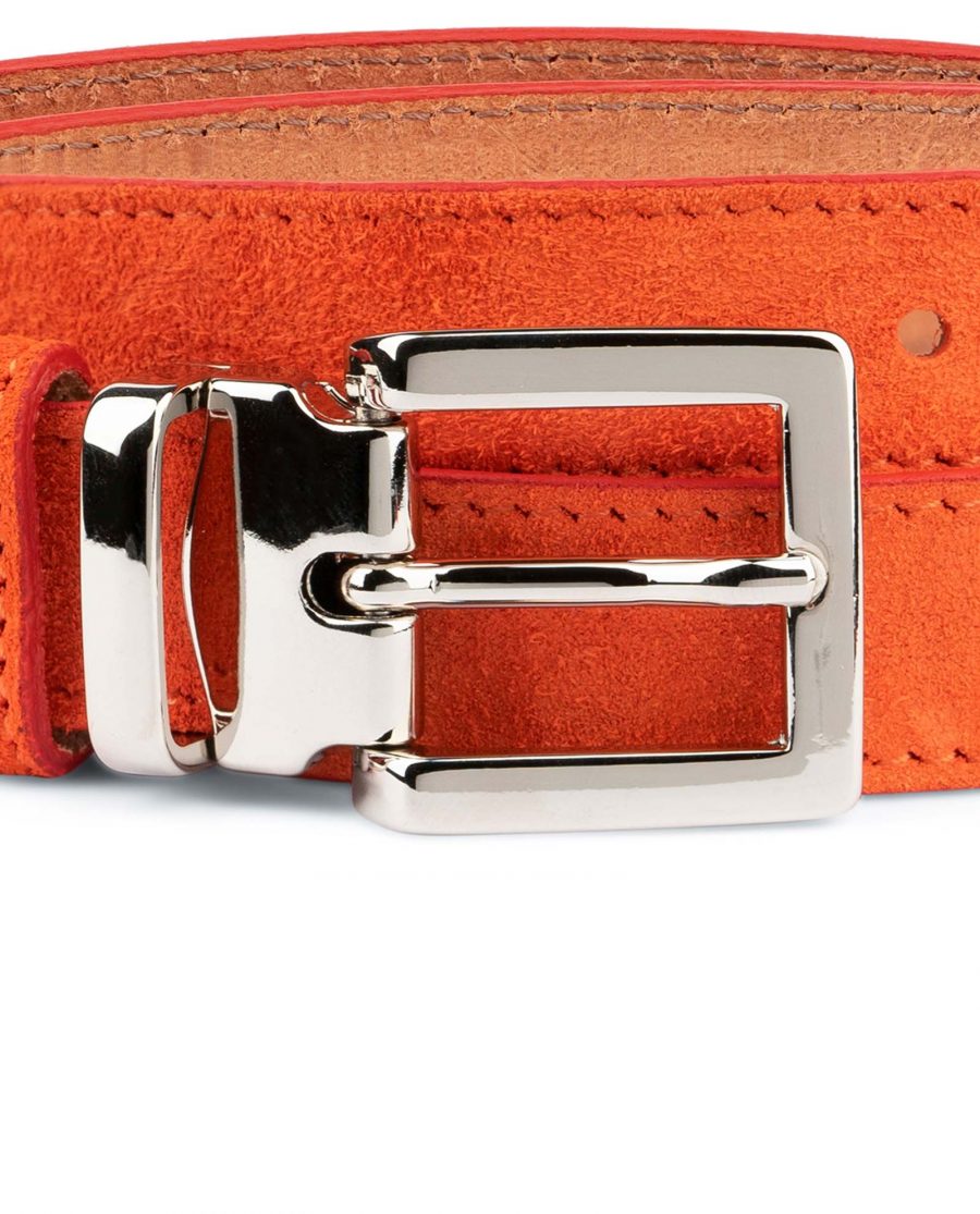 Orange-Womens-Belt-Suede-Leather-Square-buckle