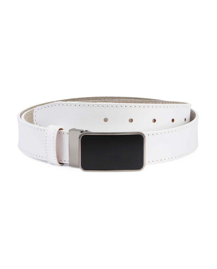 Capo Pelle Men's White Belt with Gold Buckle