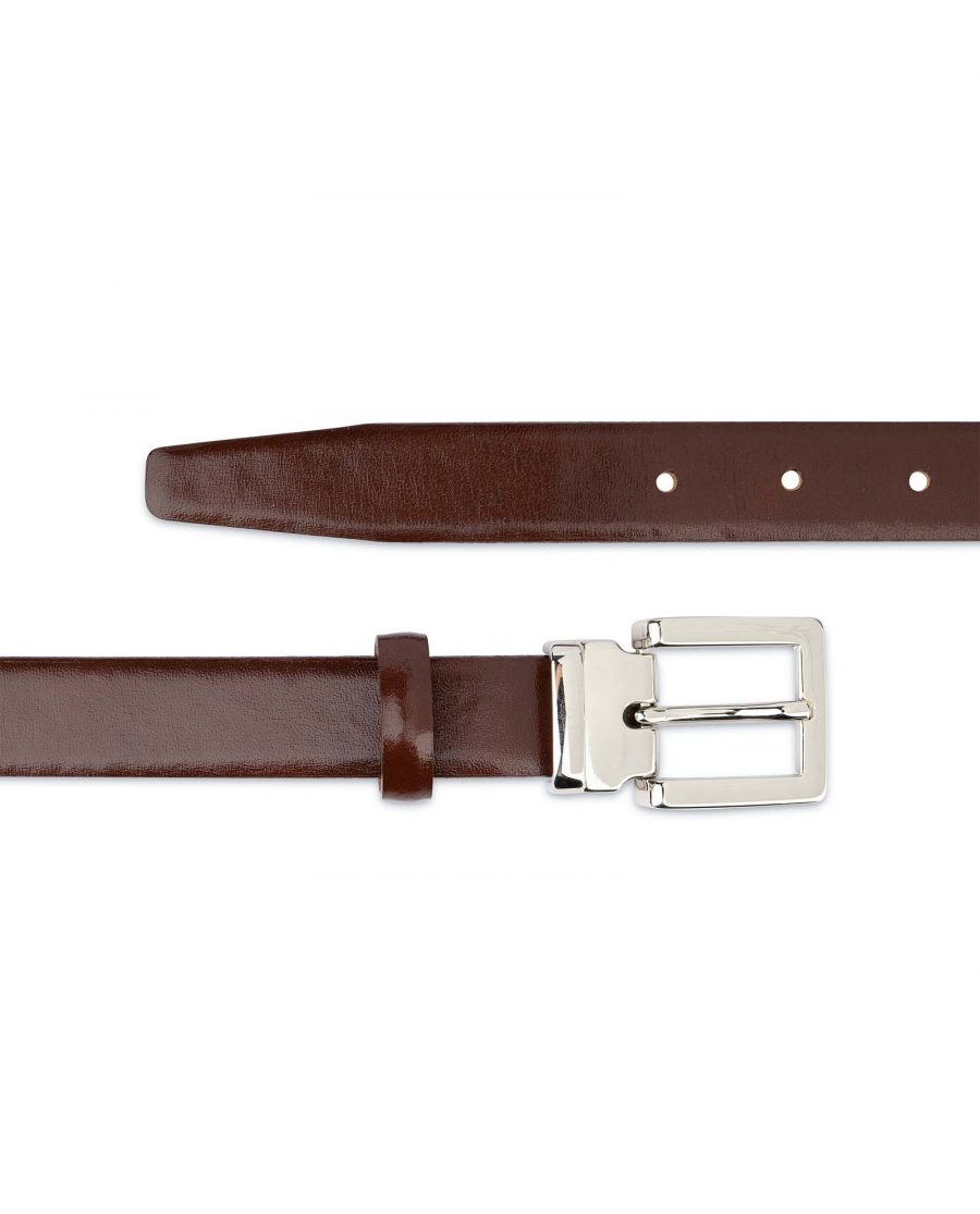 Womens-Brown-Leather-Belt-Thin-1-inch-Smooth